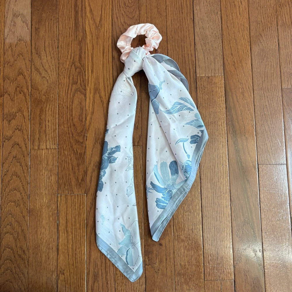 Blue Satin Scarf with Scrunchy